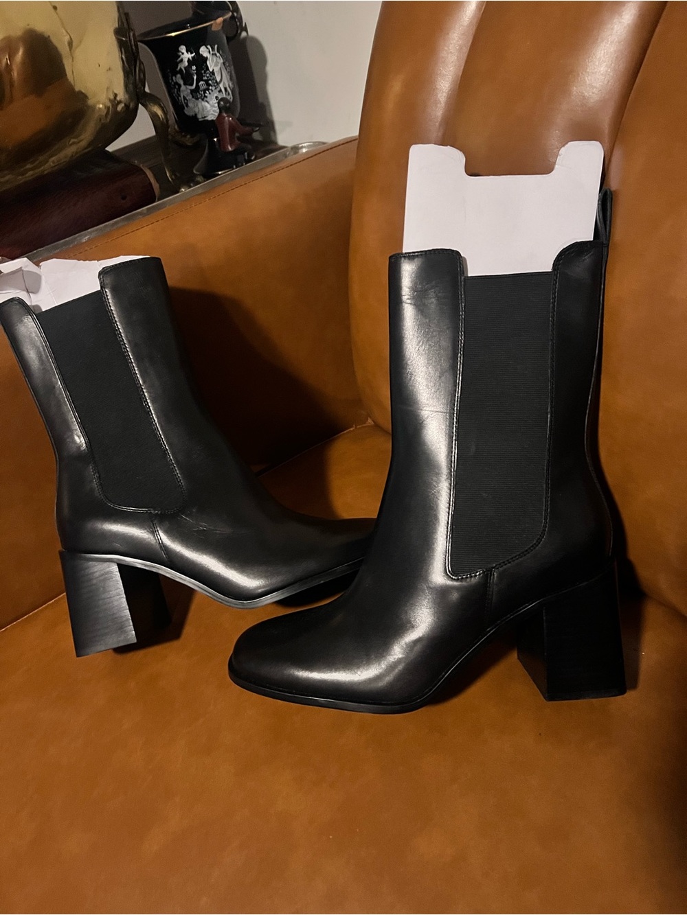 & OTHER STORIES Soft Square Heeled Ankle Boots In Black size 10